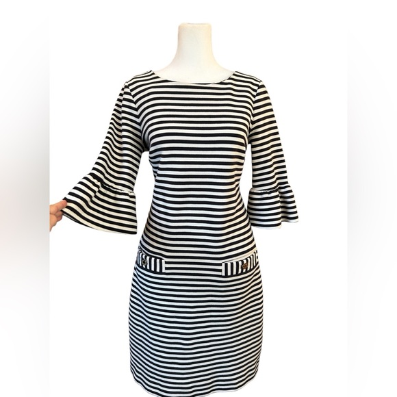EUC LILLY PULITZER BLACK/WHITE STRIPED ALDEN DRESS, SZ S - Picture 3 of 7